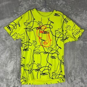 Bleecker & Mercer Neon Yellow Abstract Line Art Face Graphic Tee Men XL
